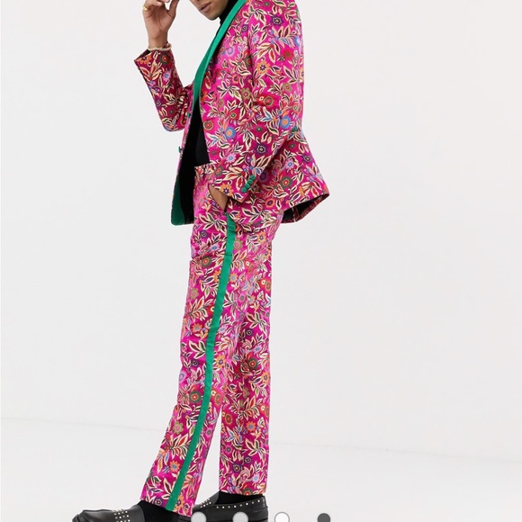 Stunning hot pink or fuschia and green floral suit by ASOS 33x32 42R jacket - Picture 5 of 15